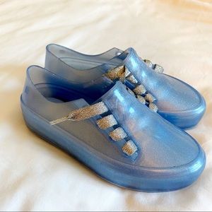 Mini Melissa slip on blue sparkly slip ons